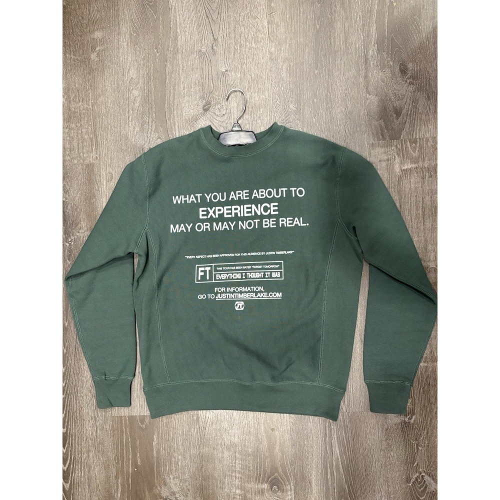 Justin Timberlake Tour Sweatshirt Forget Tomorrow World Green Crew Sz Small